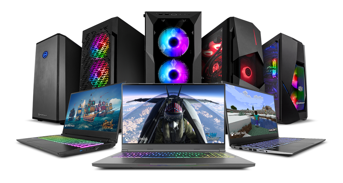 Een assortiment pc's en laptops van PCSpecialist